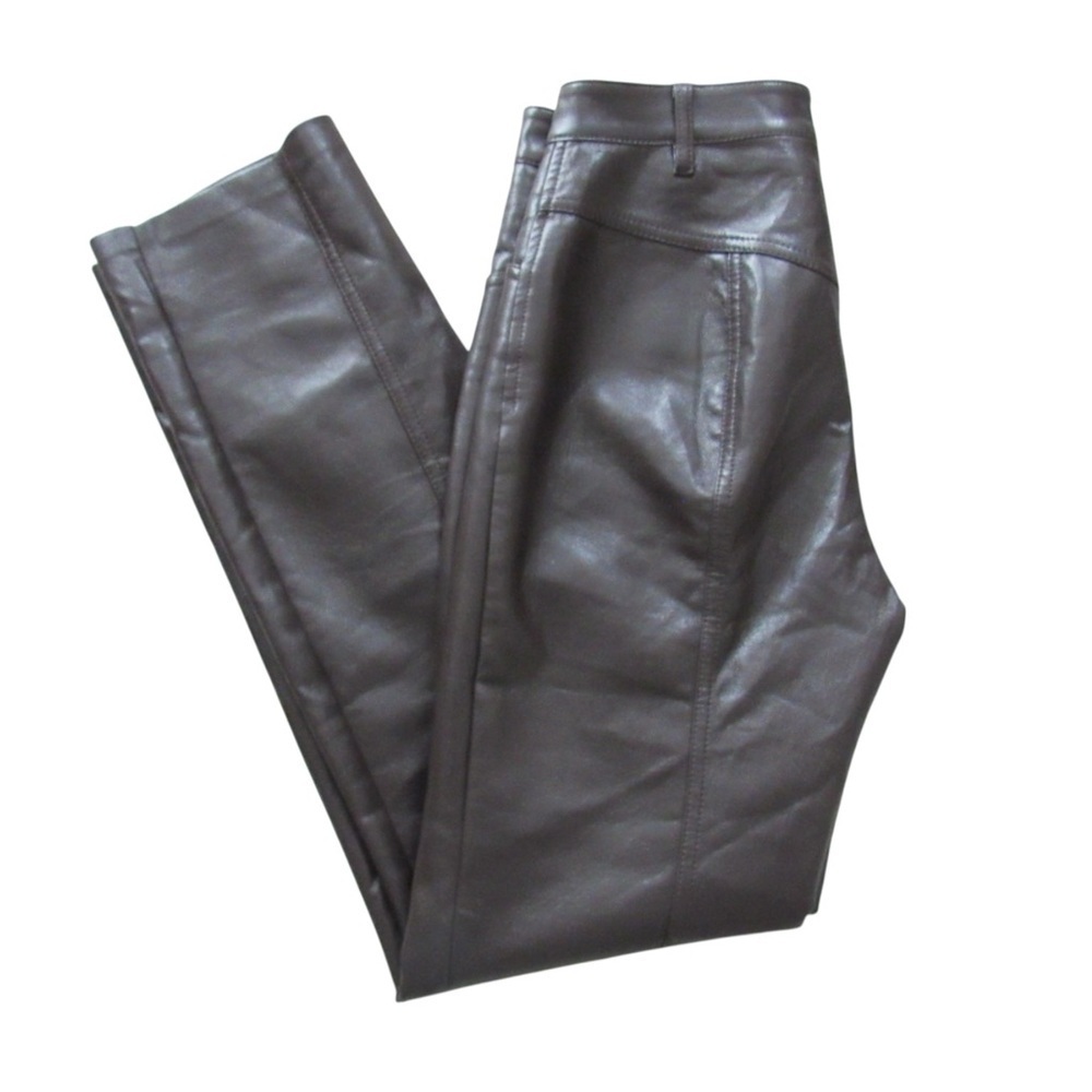 Aritzia Wilfred Rebel Pants 0 Dark Brown Vegan Faux Leather High Rise Straight - Picture 4 of 11